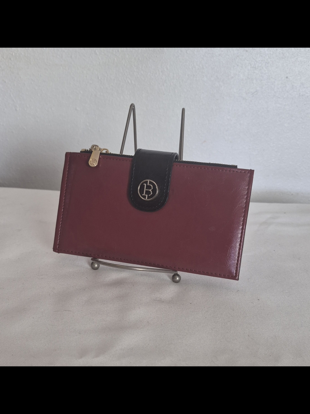 Bostanten Burgundy and Black Leather Continental Wallet